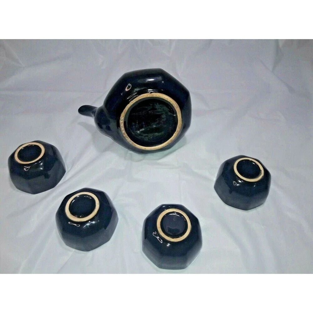 Black Ceramic Tea Set 5 Piece Teapot and 4 Cups